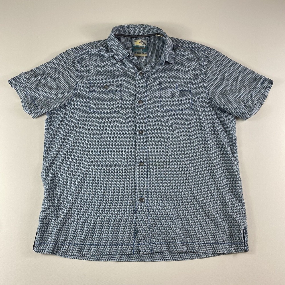 Tommy Bahama Button Down Shirt Mens Large Island Modern Fit Silk Blue Geometric